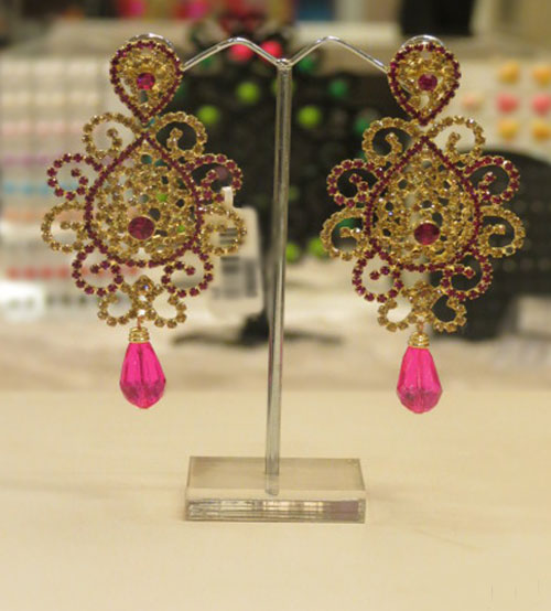 Shiny Golden and Maroon Stoned Earring